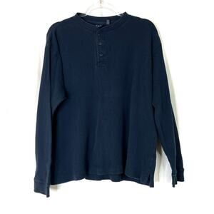 GAP | Navy Men's Waffle Knit Henley Tee Long Sleeve 100% Cotton Large